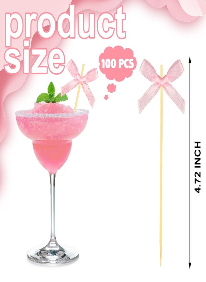 Maniaacer 100 PCS Pink Bow Cocktail Picks 4.72" Bow Bamboo Fancy Toothpicks Natural Bamboo Cocktail Picks Coquette Bowknot Swizzle Stick for Bridal Shower Wedding Favors Coquette Birthday Girl Party Decor - Image 2